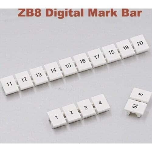 50pcs ZB8 Digital Marker Strip Din Rail Terminal Block UK6N URTK/S bornier mark bar morsettiera terminals marking label ZB-8