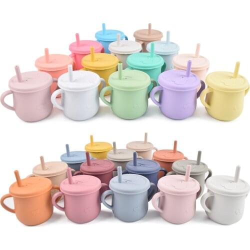 Baby Training Cup Food Grade Silicone Sippy Cups Leakproof Drinking Straw Cup Feeding Drinkware Nontoxic Cup Tableware BPA FREE