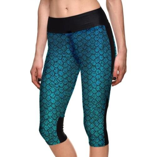 Women Fitness Fish-scale Capris 3D Printing Running Yoga Workout Pants Plus Size