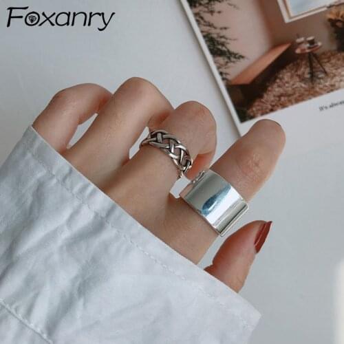 Foxanry 925 Sterling Silver Rings 2021 Trend Creative Elegant Charm Vintage Wide Hollow Party Jewelry Couples Gifts Wholesale