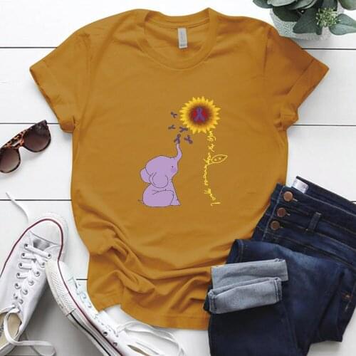 Elephant Sunflower Print Tshirts Women Casual Short Sleeve Round Neck Tees Tops for Female Cartoon Cute Funny T-shirts Femme