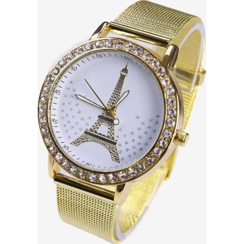 Gnoval Platinum TOP Metal women Watch Paris Eiffel Crystal Stars Dial Wristwatch Girl Reloj Para Dama geneva style A088
