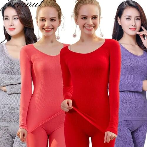 Jerrinut Long Johns For Women Thermal Underwear Warm Shirt Intimate Sets Female Seamless Underwears Long Sleeve Winter Clothing