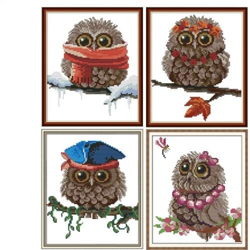 Joy Sunday New Animal Owls Cross Stitch Kits Needlework 11/14 CT DIY Handmade Chinese Embroidery Sets Home Decor Wall Painting