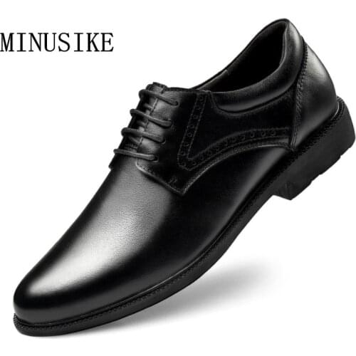 Mens dress shoes 100% genuine leather classic black shoe man elegant business office & wedding formal shoes for men big size