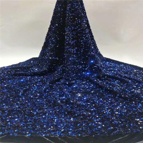 2020 High Quality African sequins Lace Fabric lake blue French Net Embroidery Tulle Lace Fabric For Nigerian Wedding Party Dress