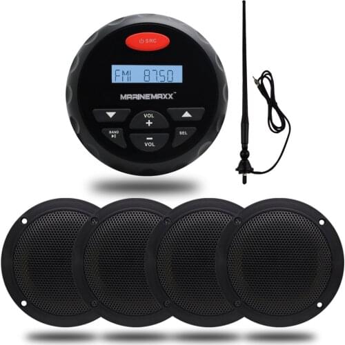 Marine Bluetooth Stereo FM AM Receiver Radio MP3 Player USB + 4 Inch Marine Waterproof Boat Speaker Outdoor Speakers + Antenna
