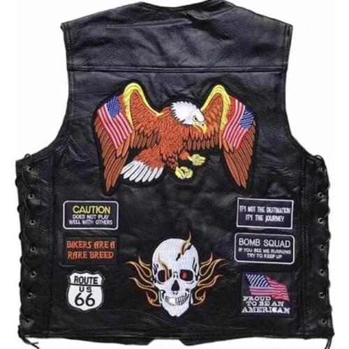 Motorcycle Leather Vest Men Motorcycle Jacket Bicycle Casual Waistcoat with Punk Retro Classical Badges Motocross Equipment