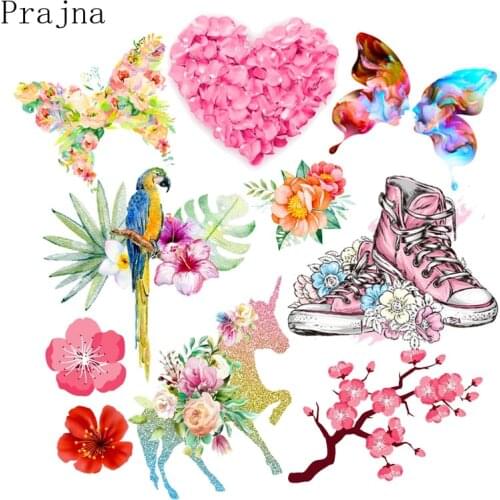 Prajna Butterfly Flower Clothing Sticker Cartoon Unicorn Applique Iron-On Transfers For Clothing Iron On Patches For Clothes