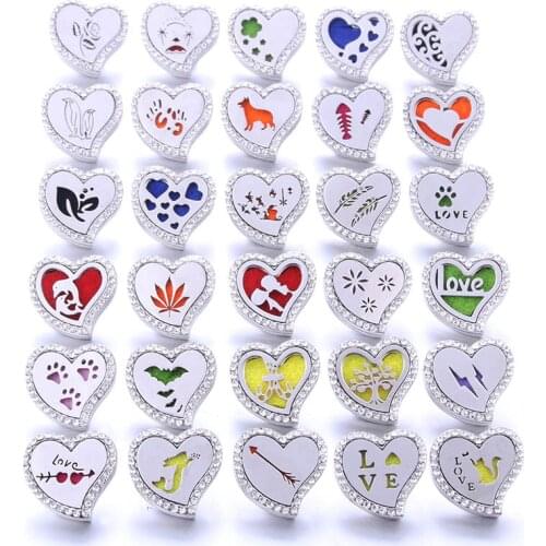 New Aroma Diffuser 18mm Heart Snap Buttons Perfume Locket Magnetic Stainless Steel Essential Oil Diffuser Snap Bracelet Jewelry
