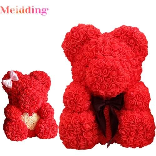 Valentines Day Gift Polystyrene Styrofoam Bear Artificial Decoration PE Rose Flower Bear Birthday Party Present Wedding Gifts