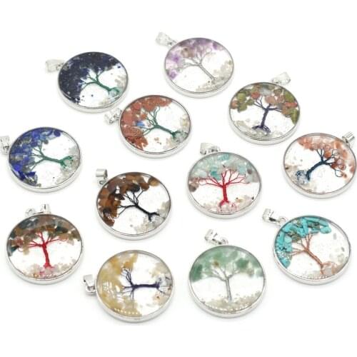 Fine Natural Stone Pendants Tree of Life Amethyst Amazonite Crystal for Jewelry Making DIY Graceful Necklace Women Gifts