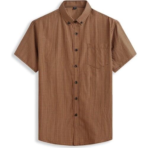 Plus Large Short Sleeve Men Pure Cotton Summer Comforable Plaid Mens Shirts Business Formal Casual Slim Fit Loose Big Size 8XL