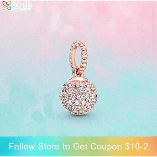 Smuxin 925 Sterling Silver Bead Pave Ball Pendant Charm fit Original Pandora Bracelets Women Jewelry Making Birthday Girl Gift