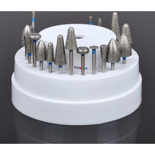 Dental Lab Assorted Diamond Burs Millers Tooth Drill Jewelers 2.35mm 20pcs +1pc 60 Hole Holder Block