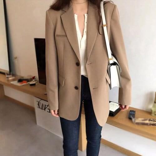 Loose Autumn New Fashion Blazer Jacket Women Casual Pockets Long Sleeve Work Suit Coat Office Lady Black Solid Slim Blazers 636D