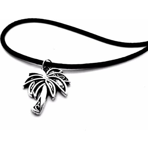 Tropical Coconut Tree Necklace Pendant Palm Tree Leaf Leather Rope Necklaces Tattoo Choker Island Life Christmas Gifts