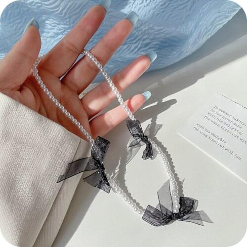 Fashion Spun Yarn Vintage Pearl Necklaces Women Hot Sale Bowknot French Style Chokers Luxury Naive and Romantic Clavicle Chain