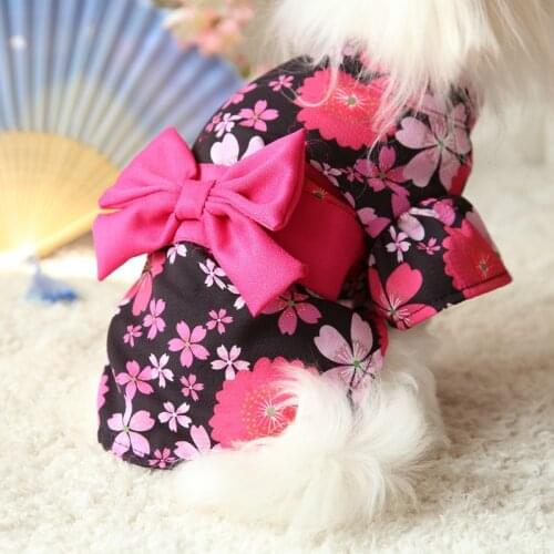 Japanese Pet Kimono Poodle Cat Cherry Blossom Bathrobe Sakura Kimono Dress Puppy Kitty Flower Skirt Pet Spring Summer Clothes