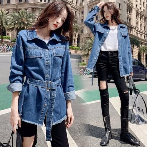 2020 Fashion The New Loose Belt Slim Burr Denim Jacket Free Shipping
