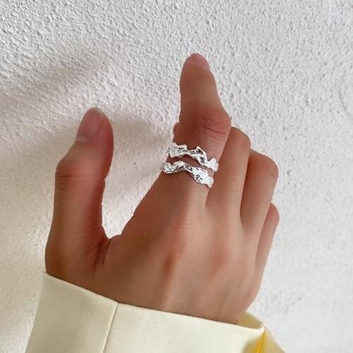 SHANICE S925 Sterling Silver Open ring for Women INS Minimalist ins irregular fold double layers Jewelry Bijoux Birthday