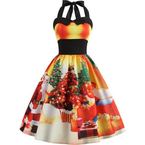 Sexy Halter Zipper Women Vintage Dress A-Line Party Lady Retro Midi Christmas Sundress Plus Size Elegant Red Robe