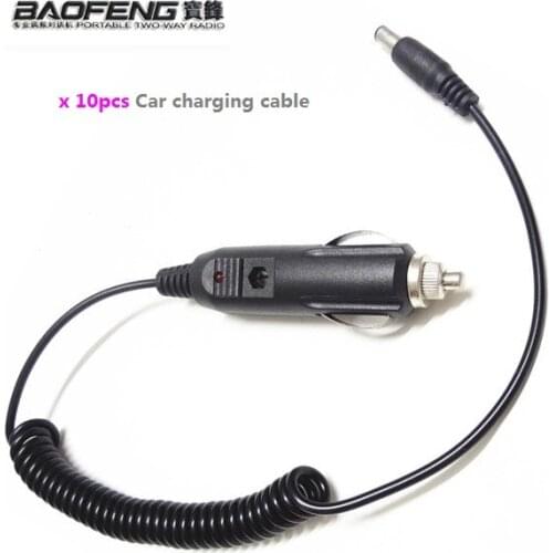 10pcs Car charger for talkie Baofeng Uv-5r DV 12V charging cable UV5r UV-82 UV-5RE UV-9R Uvb2 charger Walkie Talkie Accessories
