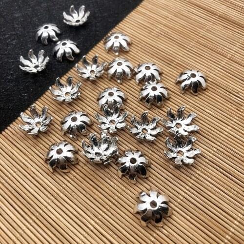DIY Body Jewelry Accessories, Charms for Anklet Making, 10Pcs Bead End Caps Findings Seven Flower Silver Color 14.5x14.5x5mm