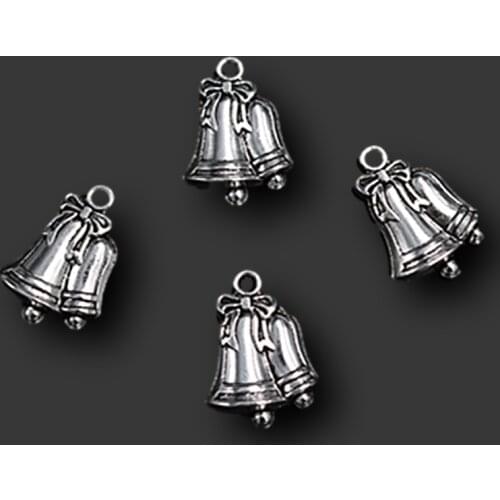 WKOUD 10pcs Silver Color Christmas Bell Charm Vintage Necklace Bracelet DIY Metal Jewelry Alloy Pendants A1356