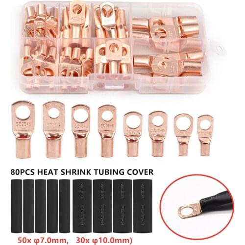 60 PCS Assortment Electrical Wire End Bare Copper Lug Cable Butt Connector Crimp Terminals Kit SC