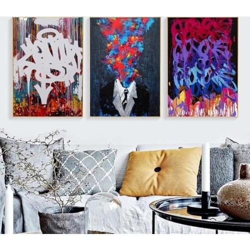 Abstract Colorful Random Lines Black Suit Wall Art Canvas Painting Nordic Posters and Prints Wall Pictures for Living Home Decor