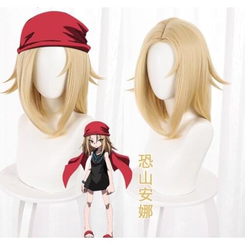 Anime SHAMAN KING Kyoyama Anna Wig Middle Long Yellow Wigs Cosplay Props Length 40cm