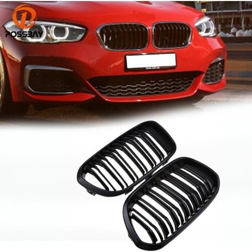 POSSBAY Car Kidney Matte Black Grills for BMW 1-Series F20 118i/120d/125i/116d 5-door 2015-2017 Facelift Front Center Decoration