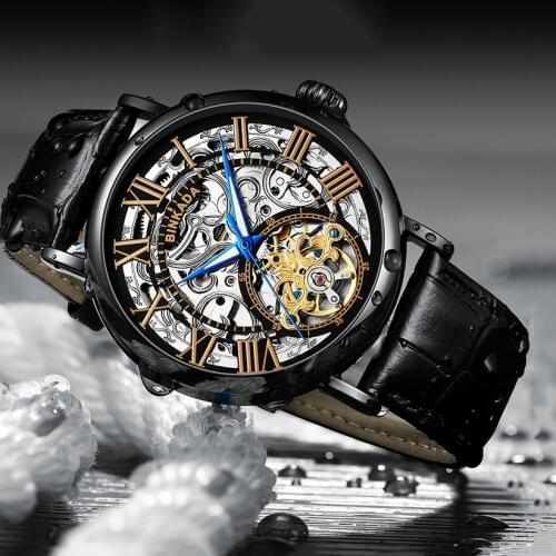 Luxury Mens Dual Tourbillon Mechanical Watches Sapphire Luminous Hands Clock Genuine Leather Men Wrist Watch 30M Waterproof