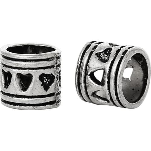 DoreenBeads European Style Large Hole Charm Beads Cylinder Antique Silver Color Heart Carved DIY Making Jewelry About 7mm x 7mm
