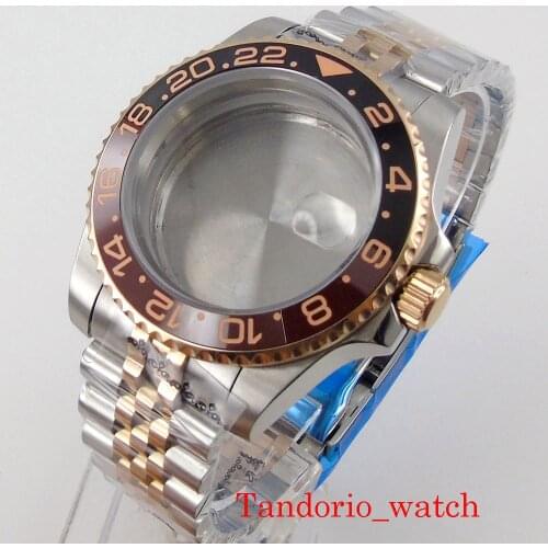 40mm Bliger Two Tone 316L Stainless Steel Watch Case For NH35 NH36 Movement Rotating Bezel 904L Oyster Bracelet Sapphire Glass