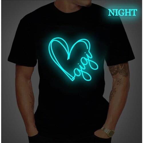 Harajuku Mens Tshirt Heartbeat Love Print Unisex Short Sleeve T Shirt Cartoon Anime Casual Luminous T-shirt Male Streetwear Top