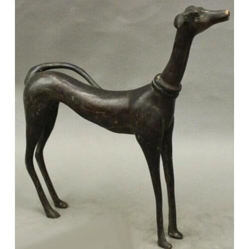 Good9" Chinese Guardian Door Old Bronze Zodiac Dog Animal Greyhound Statue Figurine