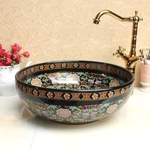 Europe Vintage Style Ceramic Art Basin Sinks Counter Top Wash Basin Bathroom Vessel Sinks vanities vintage ceramic sink