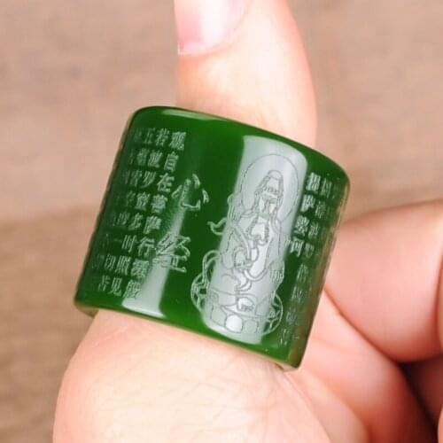 Natural green jade rings handcarved scripture heart sutra jade rings jadeite jade guanyin ring jade brand ring jade jewelry