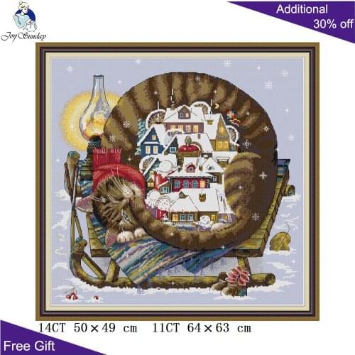 Joy Sunday Comfortable Winter DA462 14CT 11CT Counted and Stamped Sweet Dream Cat Home Decor Embroidery Cross Stitch kits