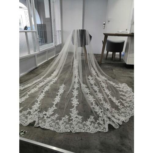 3 meters full edge with lace long wedding veil with white comb ivory wedding veil 2019
