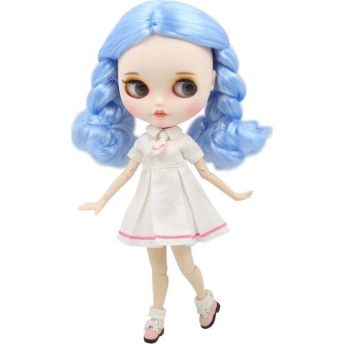 ICY DBS Blyth doll with open mouth blue curly hair white skin customized matte face nude Joint body BL6005