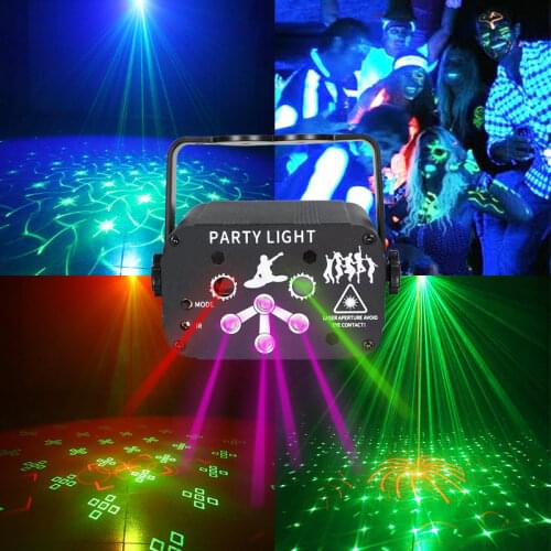 WUZSTAR Mini 6 Holes USB Disco Light Stroboscope RGB Laser Projector Party Lamp Soundlights Stage Lighting Effect For Home Shows