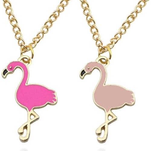 Fashion Cute Girls Rose Enamel Flamingo Pendant Necklace Women Tiny Bird Choker Necklace Female Jewelry Party Girlfriend Gift