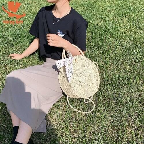 CAREY KEY Fashion Ribbon Straw Women Messenger Bags Bohemian Shoulder Bag 2021 Summer Round Handbag