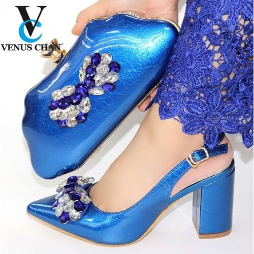 New Blue Matching Shoes and Bag Set In Heels Matching Shoes and Bag Set for Nigerian Party Italian Shoes and Bag Set for Women