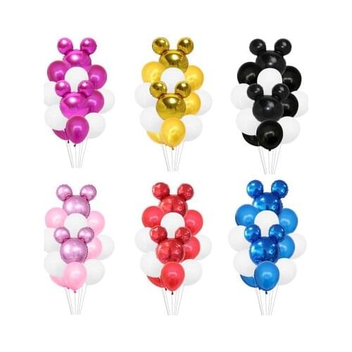 1set Mickey Minnie Mouse Balloons Birthday Mickey Head Aluminium Foil 12pcs Balloon Set Birthday Party Decoration Foil Balloons