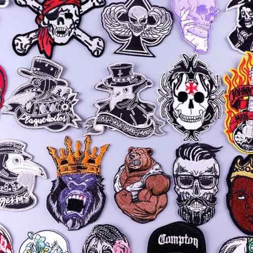 Punk/Skull Patches Embroidered Patch For Clothing Iron On Patches On Clothes DIY Animal Custom Badge Patch Stickers Applique