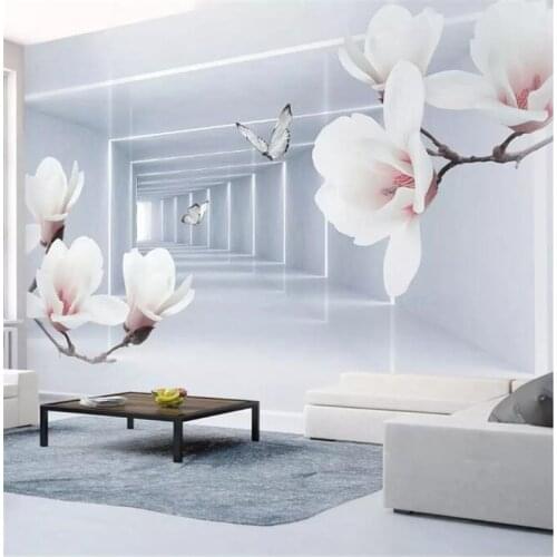 Wellyu wall papers home decor Custom wallpaper Magnolia flower butterfly 3d abstract space modern tv background wall